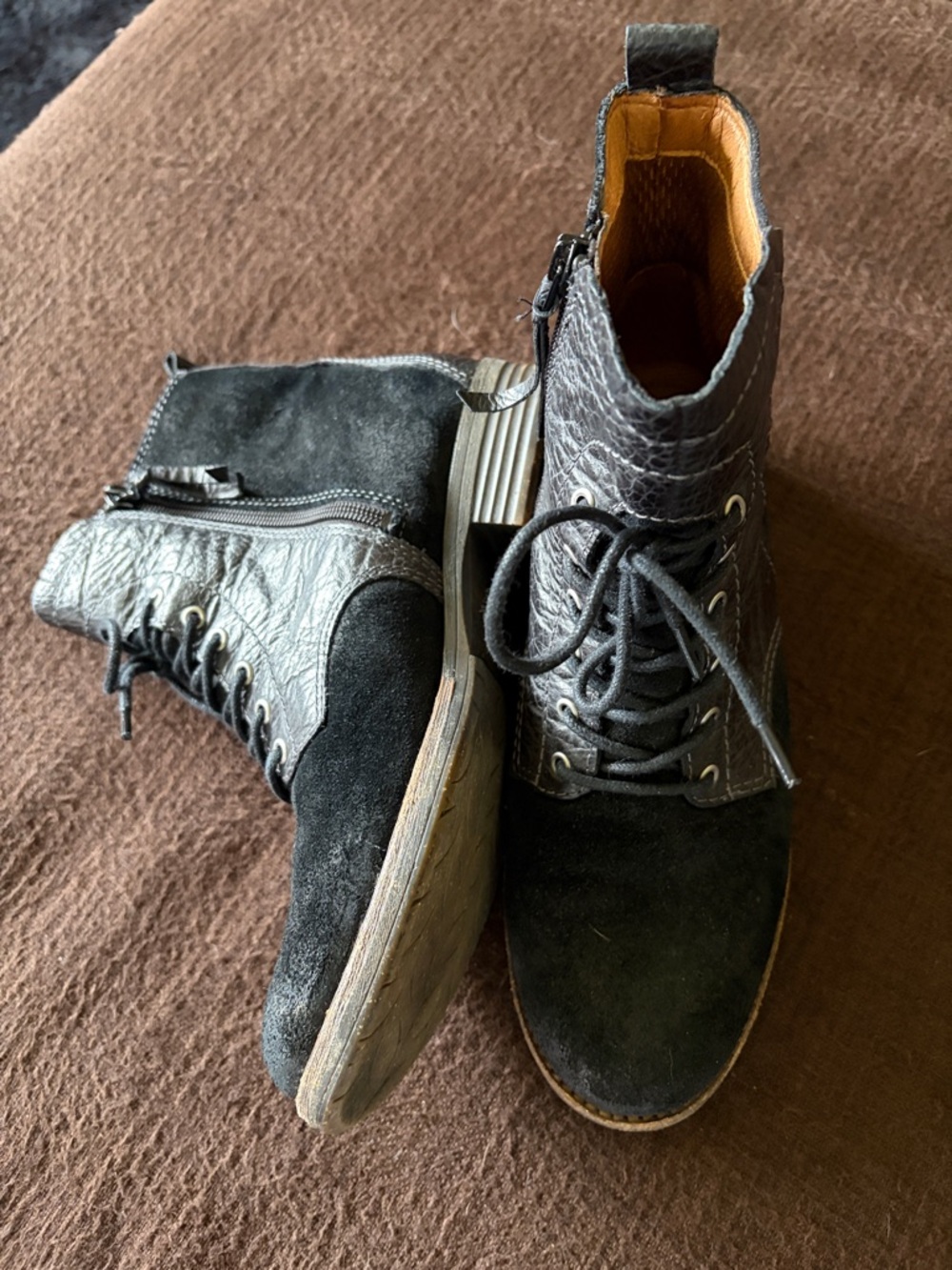 Naya Black leather and suede Lace-Up Ankle Boots